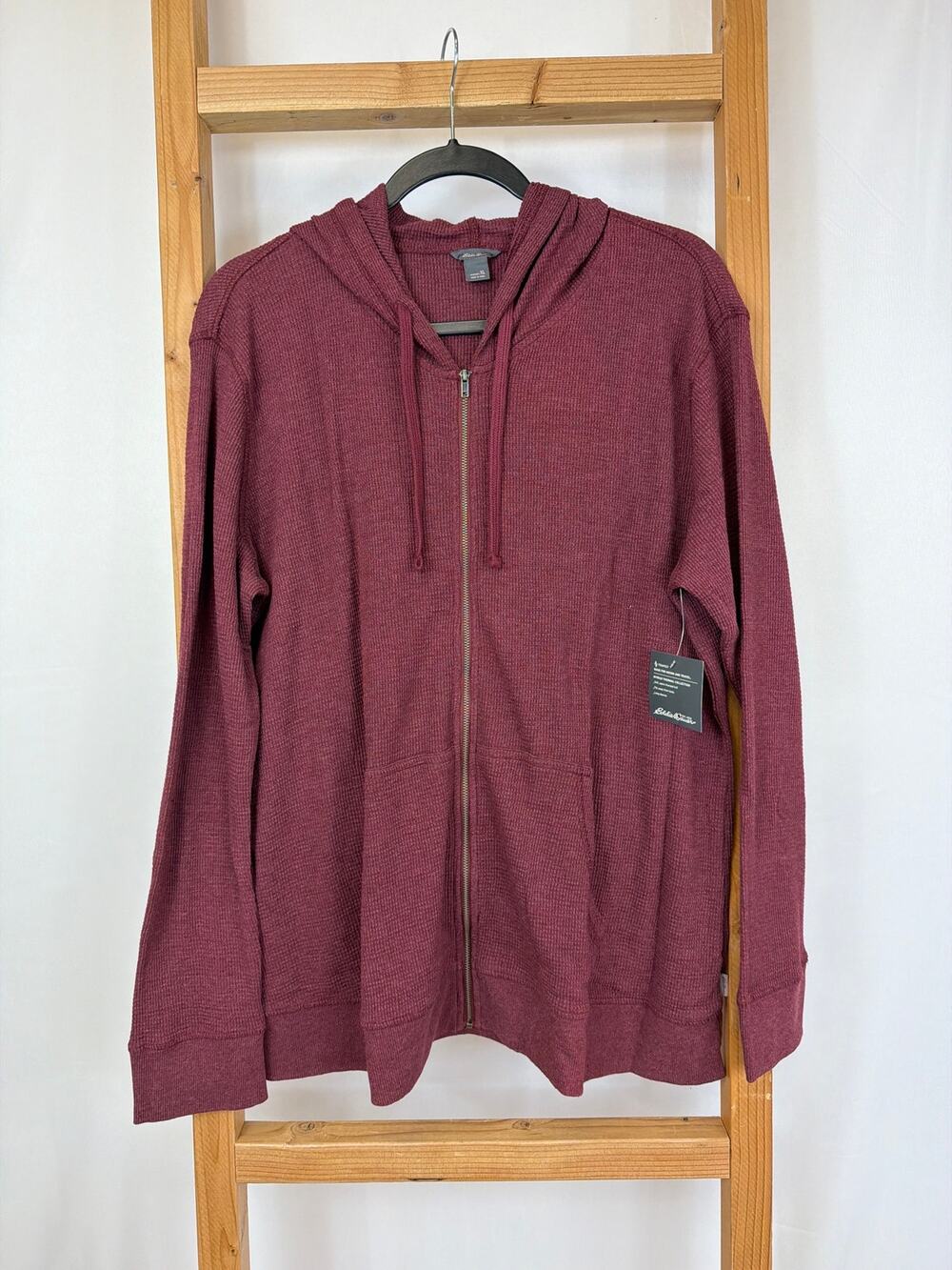 Eddie Bauer Maroon Zip Up Hooded Jacket Drawstring Long Sleeve Size XL
